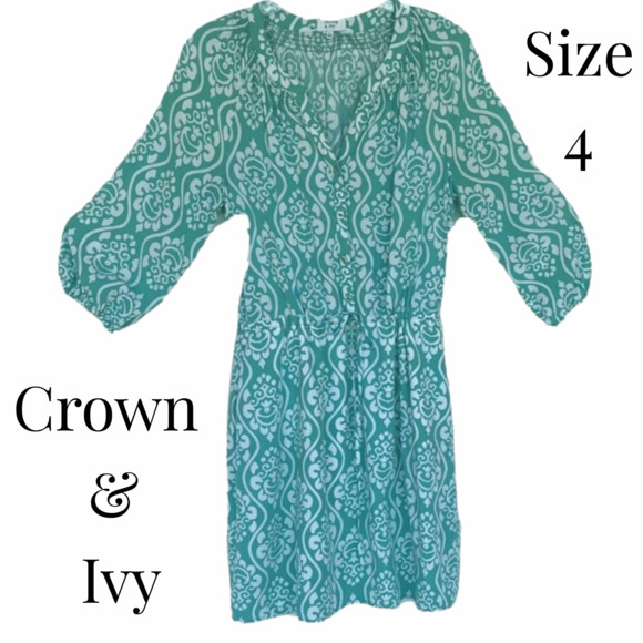 Crown & Ivy Sz 4 Women’s Dress Blue White Casual Comfort Blouse - Picture 1 of 5